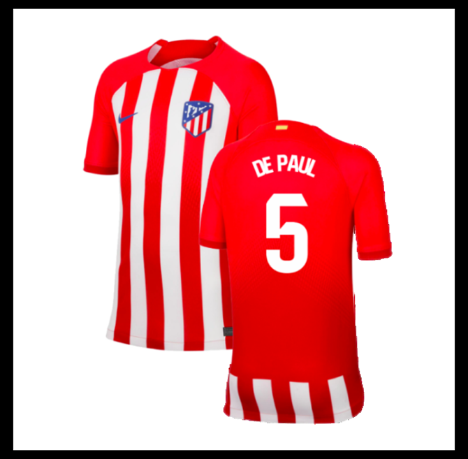 Jalkapallo Pelipaidat Peliasut Atletico Madrid Pelipaita 2023-24 DE PAUL #5 Koti