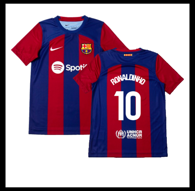 Jalkapallo Pelipaidat Peliasut FC Barcelona Pelipaita 2023-24 Lasten RONALDINHO #10 Koti