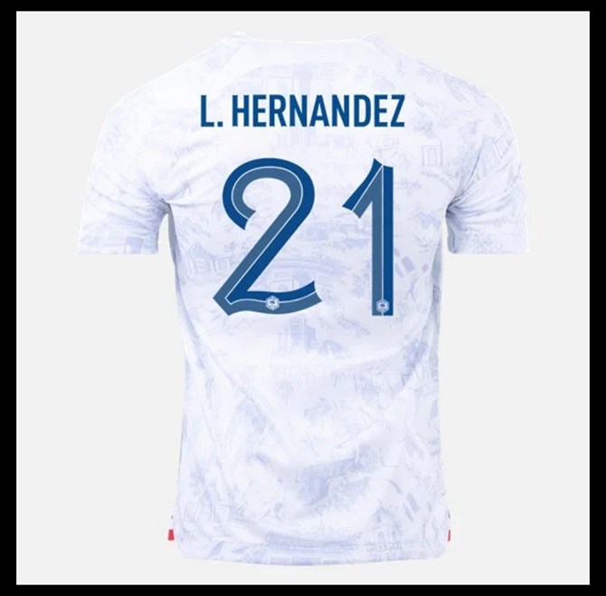 Jalkapallo Pelipaidat Peliasut Ranska Pelipaita MM 2022 L HERNANDEZ #21 Vieras