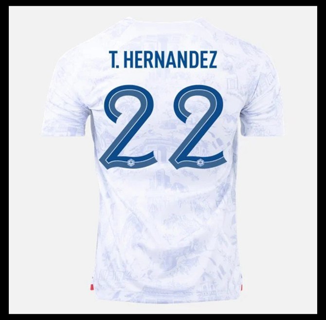 Jalkapallo Pelipaidat Peliasut Ranska Pelipaita MM 2022 T HERNANDEZ #22 Vieras