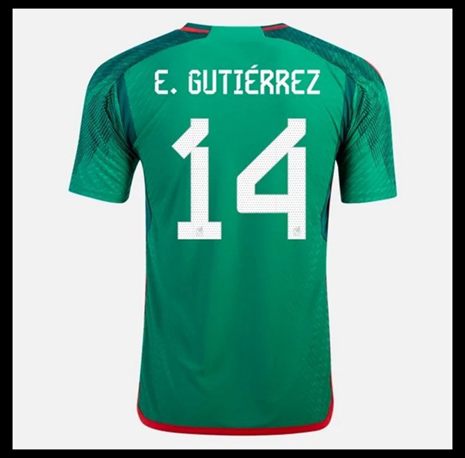 Jalkapallo Pelipaidat Peliasut Meksiko Pelipaita MM 2022 E GUTIERREZ #14 Koti